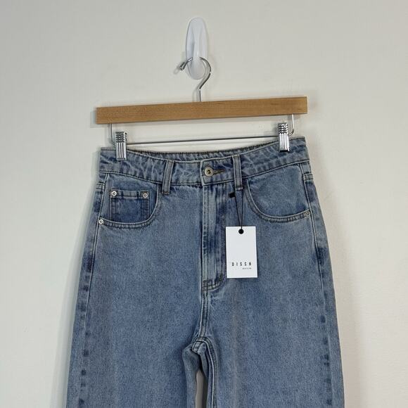 DISSH Denim Vinnie Blur Split Hem Straight Jeans Size 8 Light Blue High Rise - Picture 3 of 12